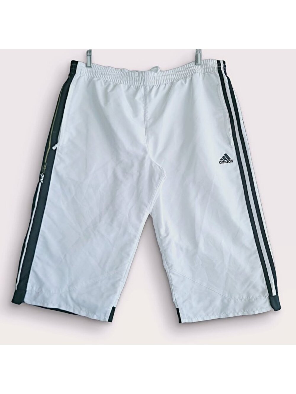 Adidas Y2K Capri Track Pants White Zip Pocket Shorts (L)